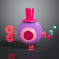 Playful Cartoon Animal With Purple Body Red Top Hat And Green Balls