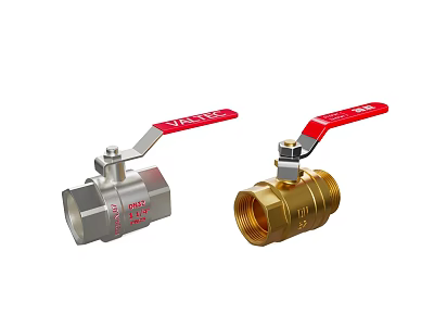 Silver and Brass Ball Valves with Red Handles and Sturdy Construction 3d model