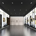 Spacious Exhibition Hall Interior With Glass Display Cases Various Exhibits Ceiling Lighting And Tile Floor
