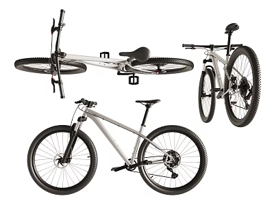 Silver Mountain Bike With Black Wheels Frame And Seat Shown From Multiple Angles 3d model