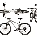 Silver Mountain Bike With Black Wheels Frame And Seat Shown From Multiple Angles 3d model