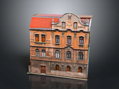 European Style Architecture Multi Story Building With Red Roof Orange Facade And Decorative Windows 3d model