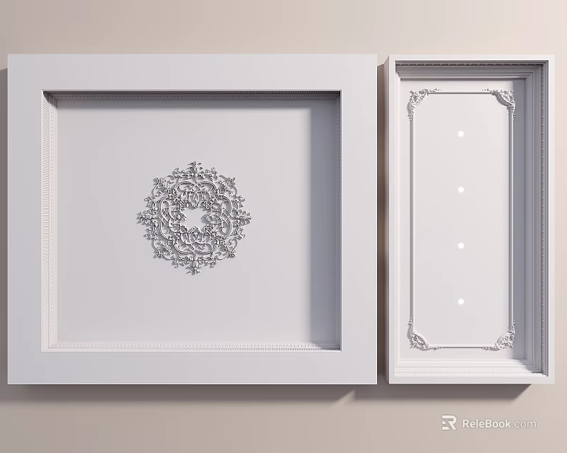 Elegant White Ceiling Design With Intricate Ornate Patterns And Decorative Frames 3d model
