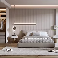 Modern Bedroom Interior With Platform Bed Open Wardrobe And Large Window Blinds 3d model