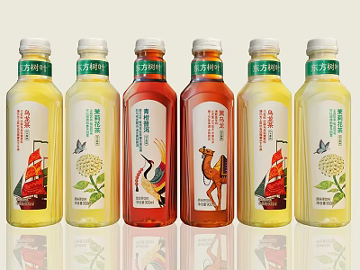 Oriental Leaf Bottled Beverages With Various Flavors And Artistic Packaging 3d model