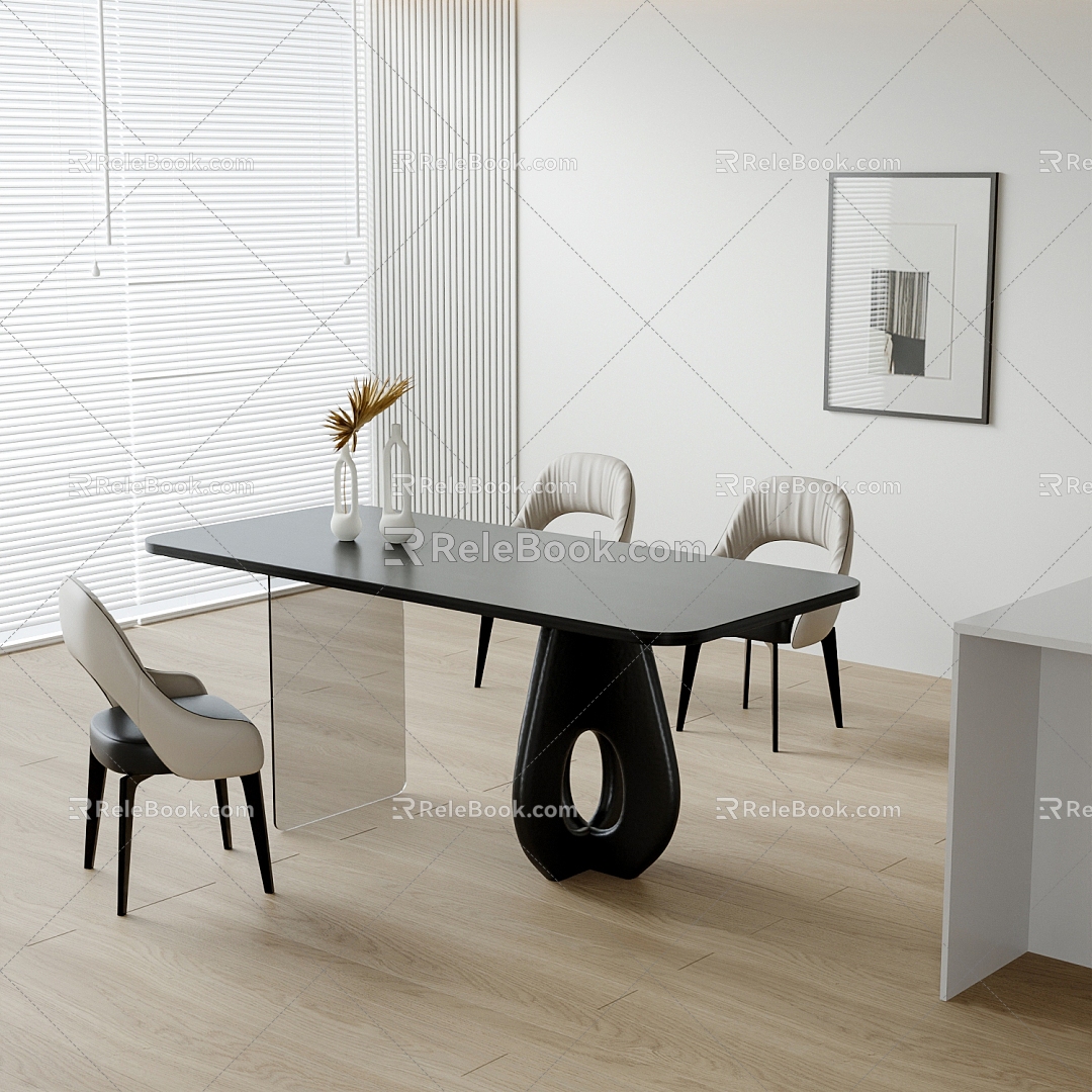 Cream wind dining table dining chair table chair 3d model