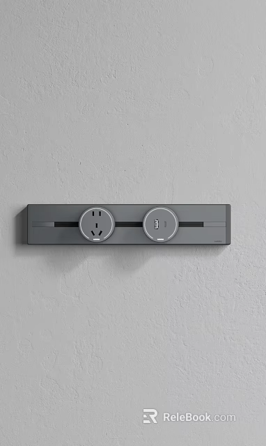 Sleek Modern Gray Switch Panel with Socket and Digital Display on Wall 3d model
