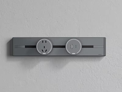 Sleek Modern Gray Switch Panel with Socket and Digital Display on Wall 3d model