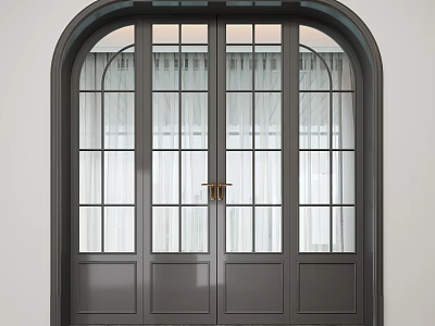 Gray Double Doors With Arched Design Glass Panels And Brass Handles Modern Interior 3d model