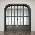 Gray Double Doors With Arched Design Glass Panels And Brass Handles Modern Interior