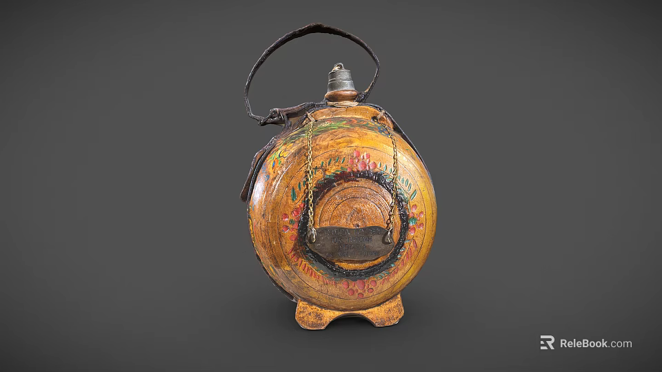 Traditional Hand Painted Decorative Pottery Jar With Curved Handle And Three Legged Base 3d model 