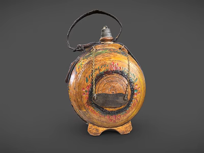 Traditional Hand Painted Decorative Pottery Jar With Curved Handle And Three Legged Base 3d model