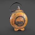 Traditional Hand Painted Decorative Pottery Jar With Curved Handle And Three Legged Base