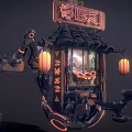Unique Chinese Mechanical Mobile Stall With Traditional Lanterns Roof And Futuristic Design