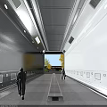 Person in Protective Suit in Long White Corridor With Side Equipment End Window and Green Trees