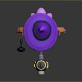 Witch Character with Purple Hat and Black Cat in Blue Outfit and Red Striped Socks