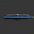 Blue Glowing Fantasy Weapon With Crystal Blade And Golden Sunburst Decorations