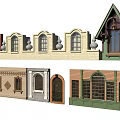 Various Architectural Facade Decorative Elements With Arched Windows Doors And Roof Designs