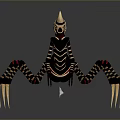 Fantasy Horned Spider Character With Black Brown Striped Body And Spiked Legs