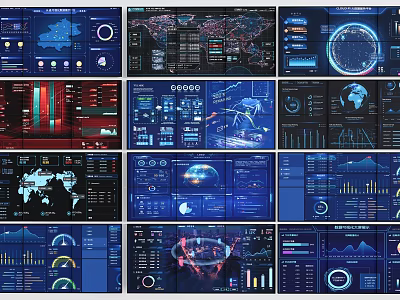 Multiple Data Visualization Dashboard Interfaces With Blue Theme Charts Maps And Analytics 3d model