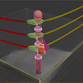 Boxing Equipment With Blue Pole Silver Top Yellow Ropes Red Glove And Gray Platform Base