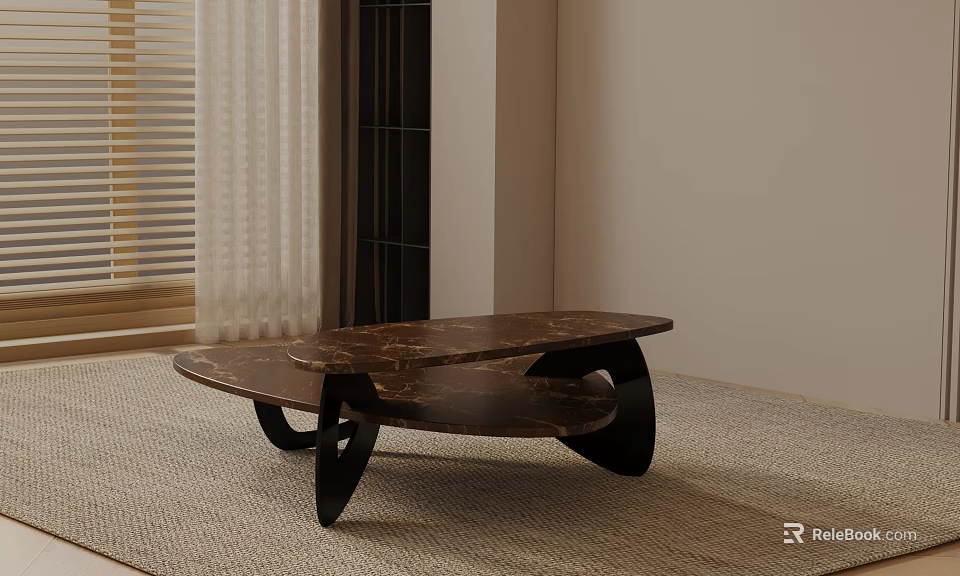 Modern Elegant Sofa And Coffee Table Set With Marble Top And Black Frame 3d model 