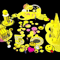 Yellow Smiley Face Themed Play Structures With Various Shapes And Interactive Elements 3d model