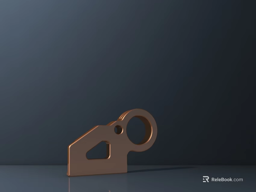 Copper Colored Abstract Key Sculpture Carving With Shiny Metal Surface On Dark Platform 3d model 