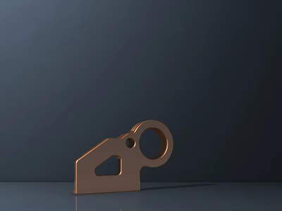 Copper Colored Abstract Key Sculpture Carving With Shiny Metal Surface On Dark Platform 3d model