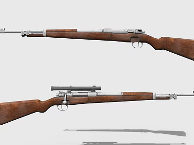 Game Movie Character Holding Rifle With Wooden Stock Silver Metal Parts Shown In Different Angles 3d model