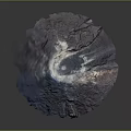 3D Mountainous Terrain Model With Textured Surface And Blue Purple Color Gradients