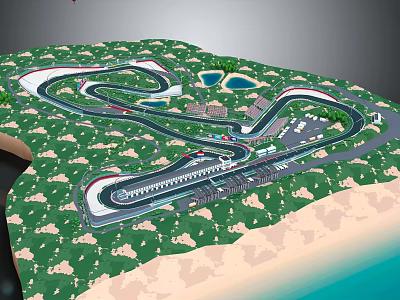 Modern Scenic Karting Track With Green Grass Ponds And Winding Roads 3d model