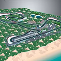 Modern Scenic Karting Track With Green Grass Ponds And Winding Roads