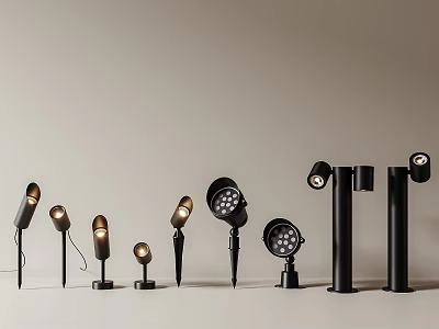 Collection of Downlights and Spotlights in Various Modern Designs with Black Finish and Adjustable Angles 3d model