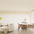 Modern Living and Dining Room Interior With Sofa Coffee Table Dining Chairs And Soft Lighting 3d model