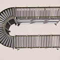 Efficient Industrial Roller Conveyor System with Curved and Straight Sections for Material Handling