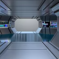 Modern Futuristic Elevator Corridor With Metallic Walls Sleek Reflective Floor And Display Screens
