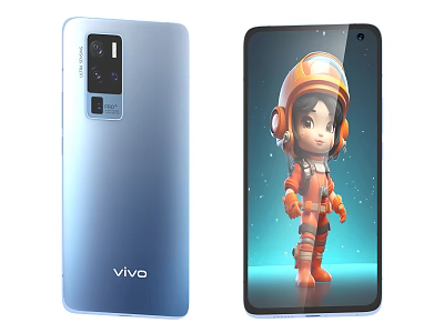 Vivo Smartphone With Blue Back Cover And Cartoon Astronaut On Display Screen 3d model