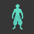 3D Model Male Character Pink Hair Blue Tattoos Blue Belt Torn Pants Muscular Standing Pose