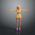 Little Girl with Puffy Hair in Yellow Dress and Pink Shoes Arms Outstretched