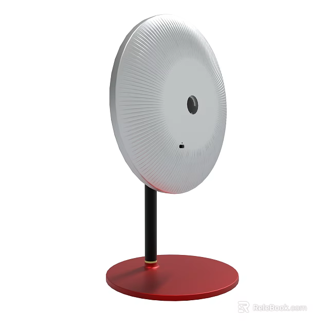 Modern White Circular Home Device With Red Base And Black Stand 3d model 