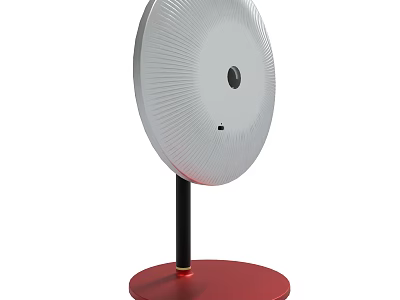 Modern White Circular Home Device With Red Base And Black Stand 3d model