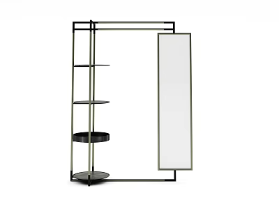 Modern Storage Shelf Rack With Multiple Shelves Round Tray And Mirror Panel 3d model