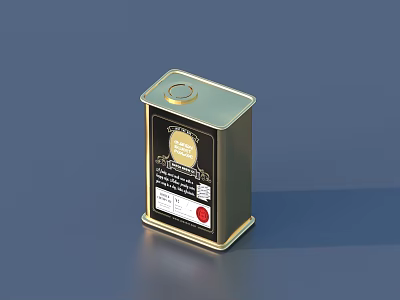 Metallic Food Storage Canister with Gold and Black Labeled Design for Household Use 3d model