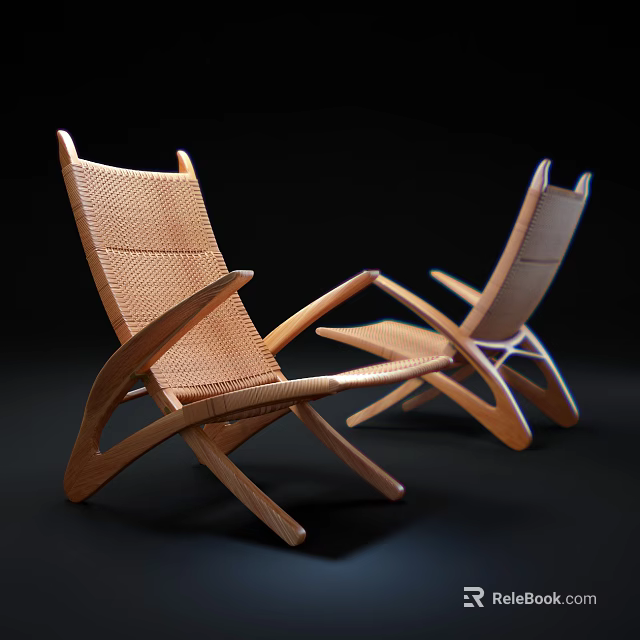 Wooden Lounge Chair With Modern Woven Seat And Curved Frame Design 3d model 