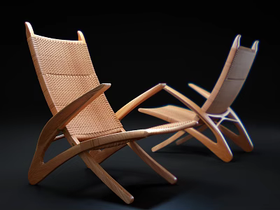Wooden Lounge Chair With Modern Woven Seat And Curved Frame Design 3d model
