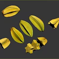 Yellow Star Fruit Whole And Sliced Pieces On Dark Background With Reflection