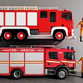 Detailed Red Fire Rescue Vehicles With Firefighter Figures And Rescue Design