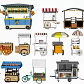 Various Style Mobile Food Carts With Wheels Umbrellas For Street Vending