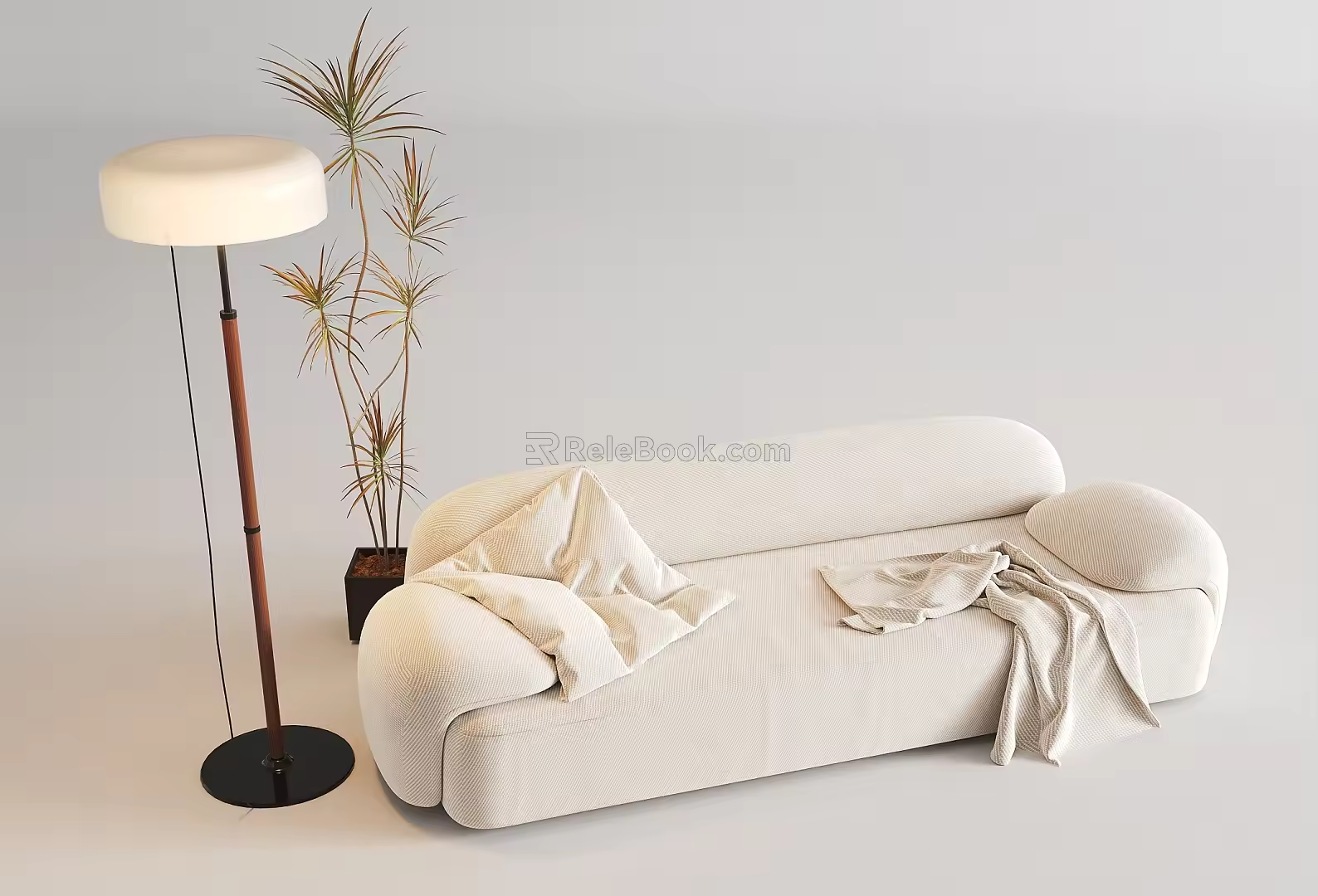 Double sofa floor lamp potted fabric sofa multi-person sofa 3d model